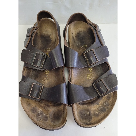 Birkenstock Men\'s Milano Leather Strappy Sandal Heel Strap Brown Buckle 44 US 11 main image 11